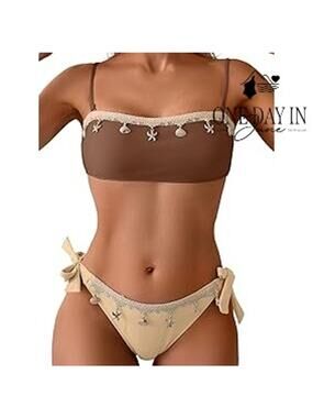 Aleumdr Tie Back Tie Side Bikini Swimwuit Size L